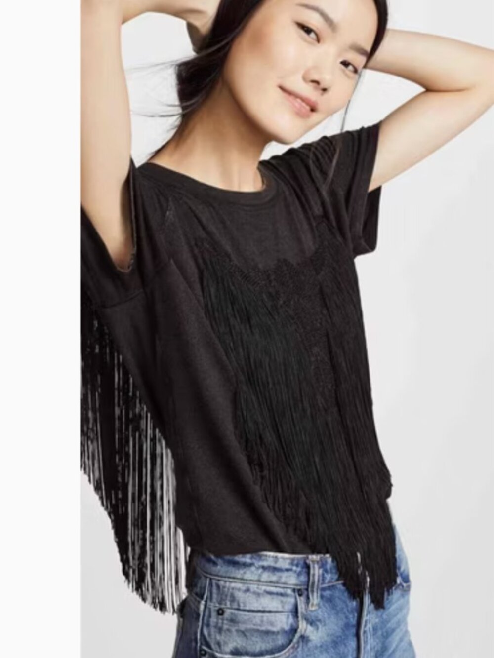Haute Hippie Fringe Boho Western Faded Black Embroidered Nashville tee M - Picture 11 of 15